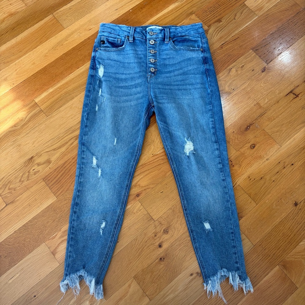 Kancan Distressed Blue Button-Fly Women Jeans